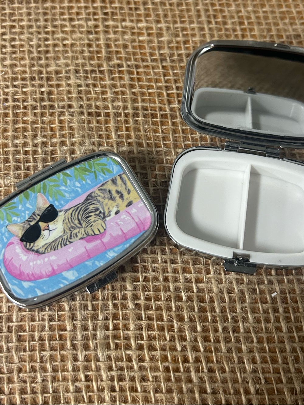 New! Lounging Cool Cat Metal Pill Box!